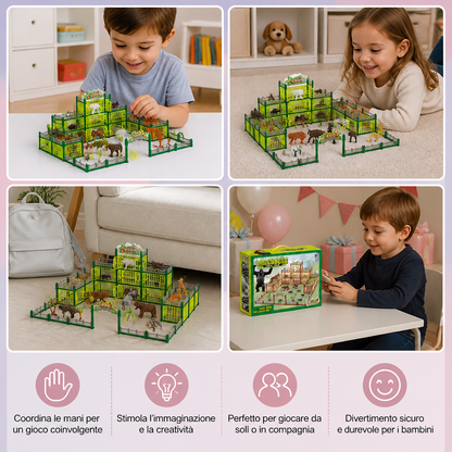 Set da Gioco Modulare per Costruire il Proprio Zoo con Figure di Animali e Gabbie Interattive