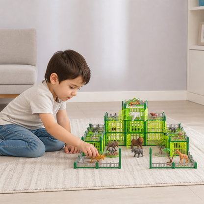 Set da Gioco Modulare per Costruire il Proprio Zoo con Figure di Animali e Gabbie Interattive