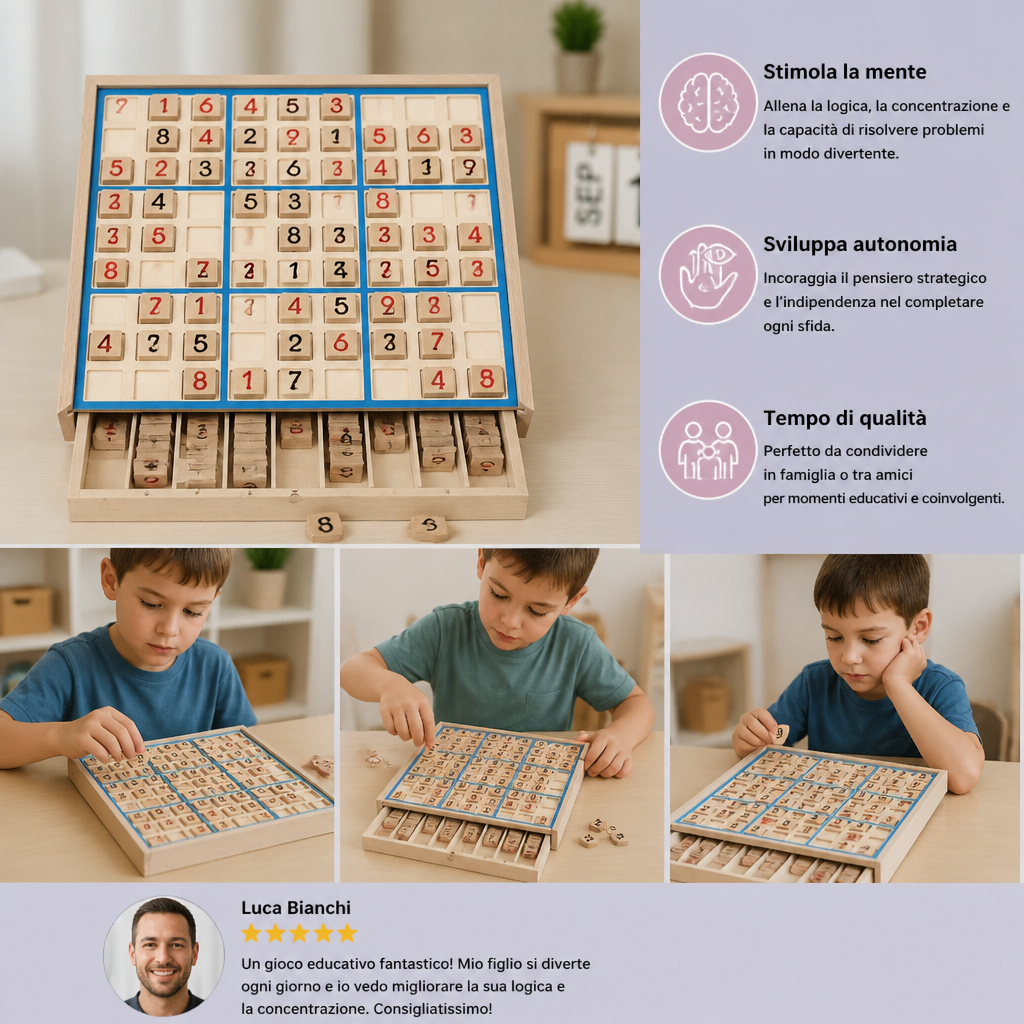 Tavola Sudoku in Legno – Gioco Educativo di Logica e Matematica