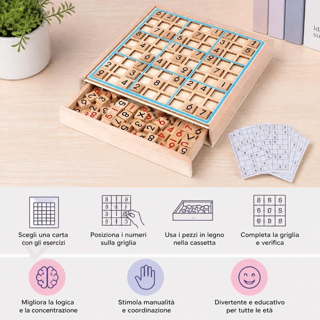 Tavola Sudoku in Legno – Gioco Educativo di Logica e Matematica