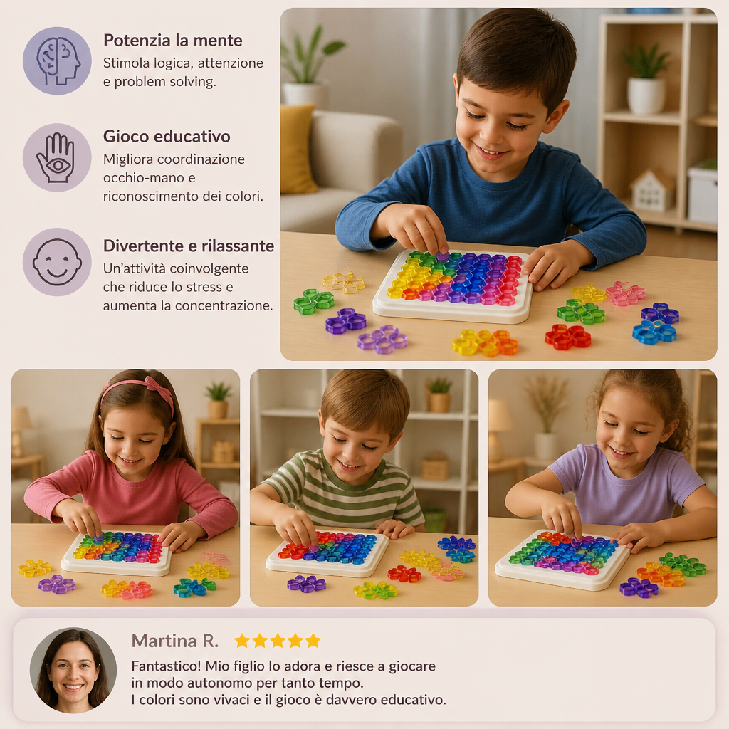 Tavola Puzzle con Perline Arcobaleno – Gioco di Logica e Problem Solving