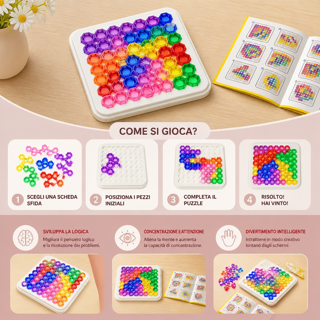 Tavola Puzzle con Perline Arcobaleno – Gioco di Logica e Problem Solving