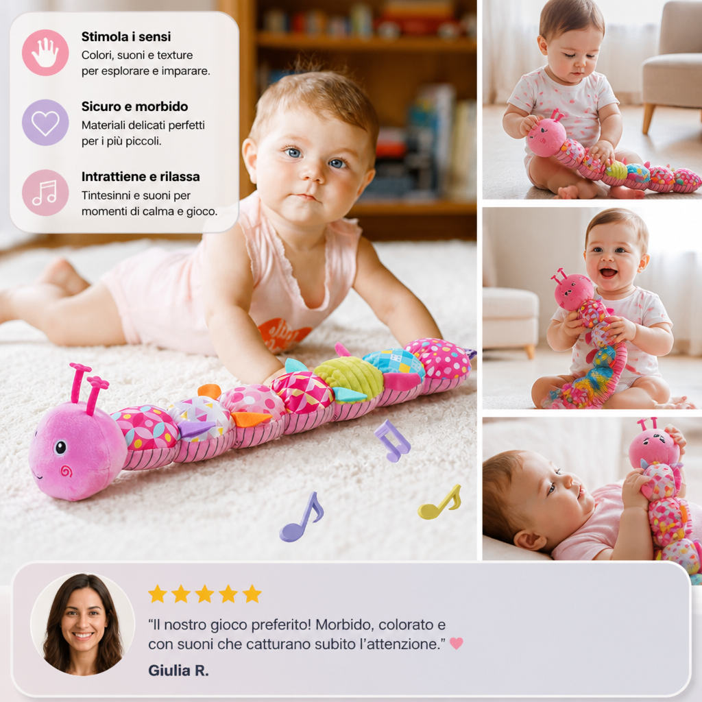Caterpillar Sonaglio Sensoriale e Musicale in Peluche