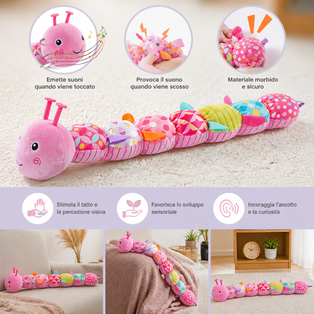 Caterpillar Sonaglio Sensoriale e Musicale in Peluche