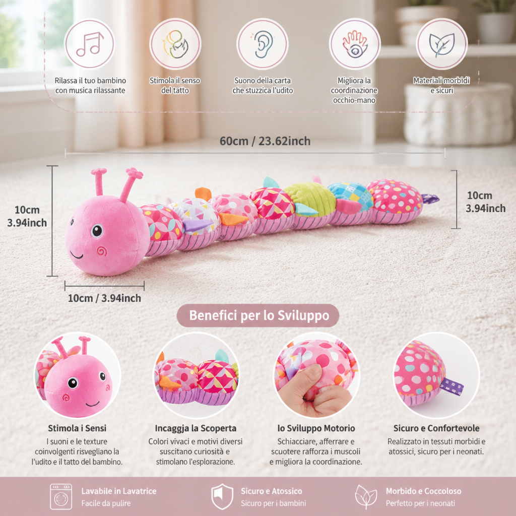 Caterpillar Sonaglio Sensoriale e Musicale in Peluche
