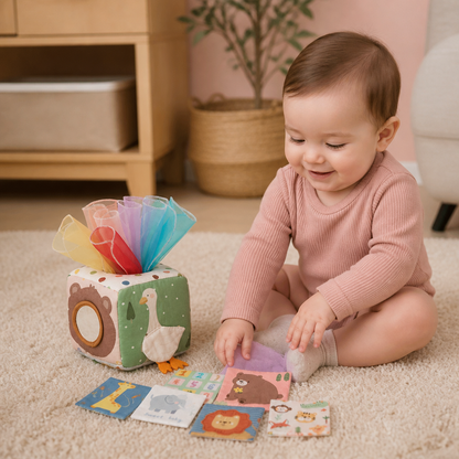 Scatola Sensoriale Montessori per Neonati – Morbido Gioco Frusciante e Tattile