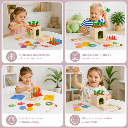 Cubo Educativo Montessori in Legno 6-in-1 con Forme e Figure