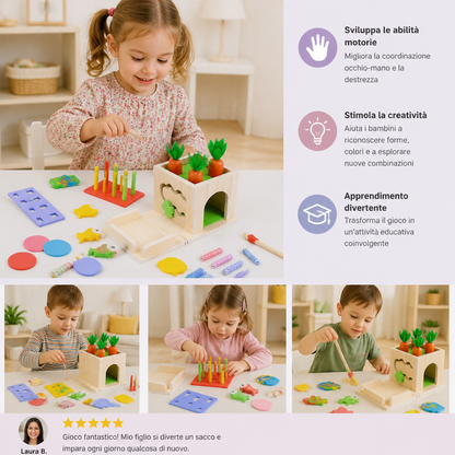 Cubo Educativo Montessori in Legno 6-in-1 con Forme e Figure