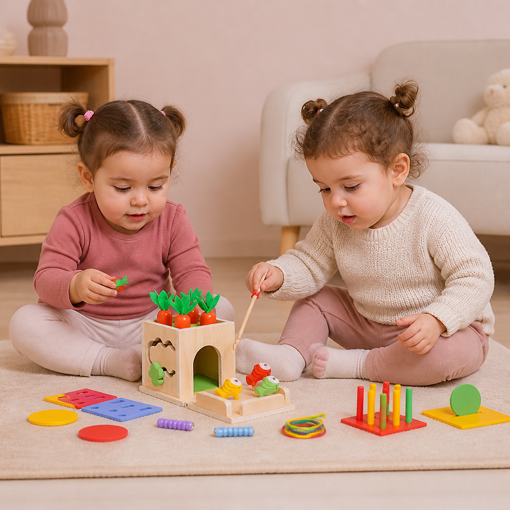 Cubo Educativo Montessori in Legno 6-in-1 con Forme e Figure