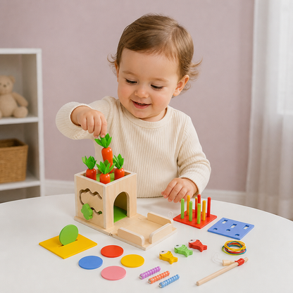 Cubo Educativo Montessori in Legno 6-in-1 con Forme e Figure