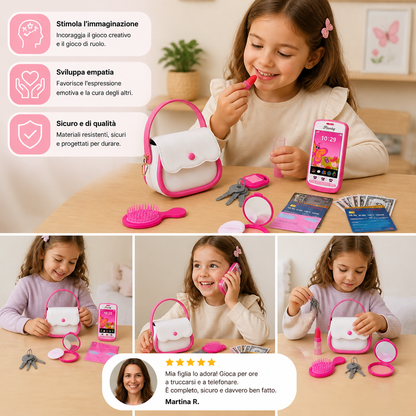 Set Borsa Giocattolo per Bambini con Telefono, Trucco e Accessori