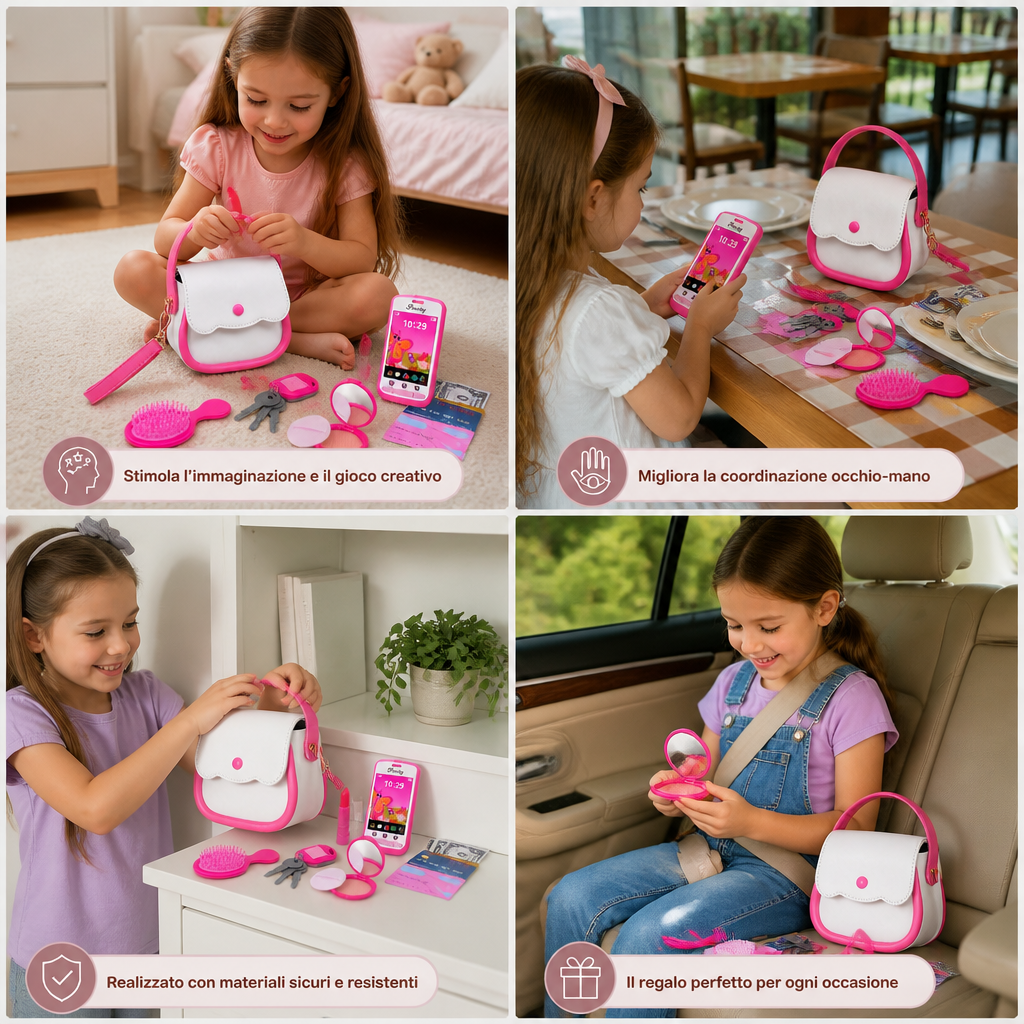 Set Borsa Giocattolo per Bambini con Telefono, Trucco e Accessori