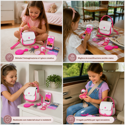 Set Borsa Giocattolo per Bambini con Telefono, Trucco e Accessori