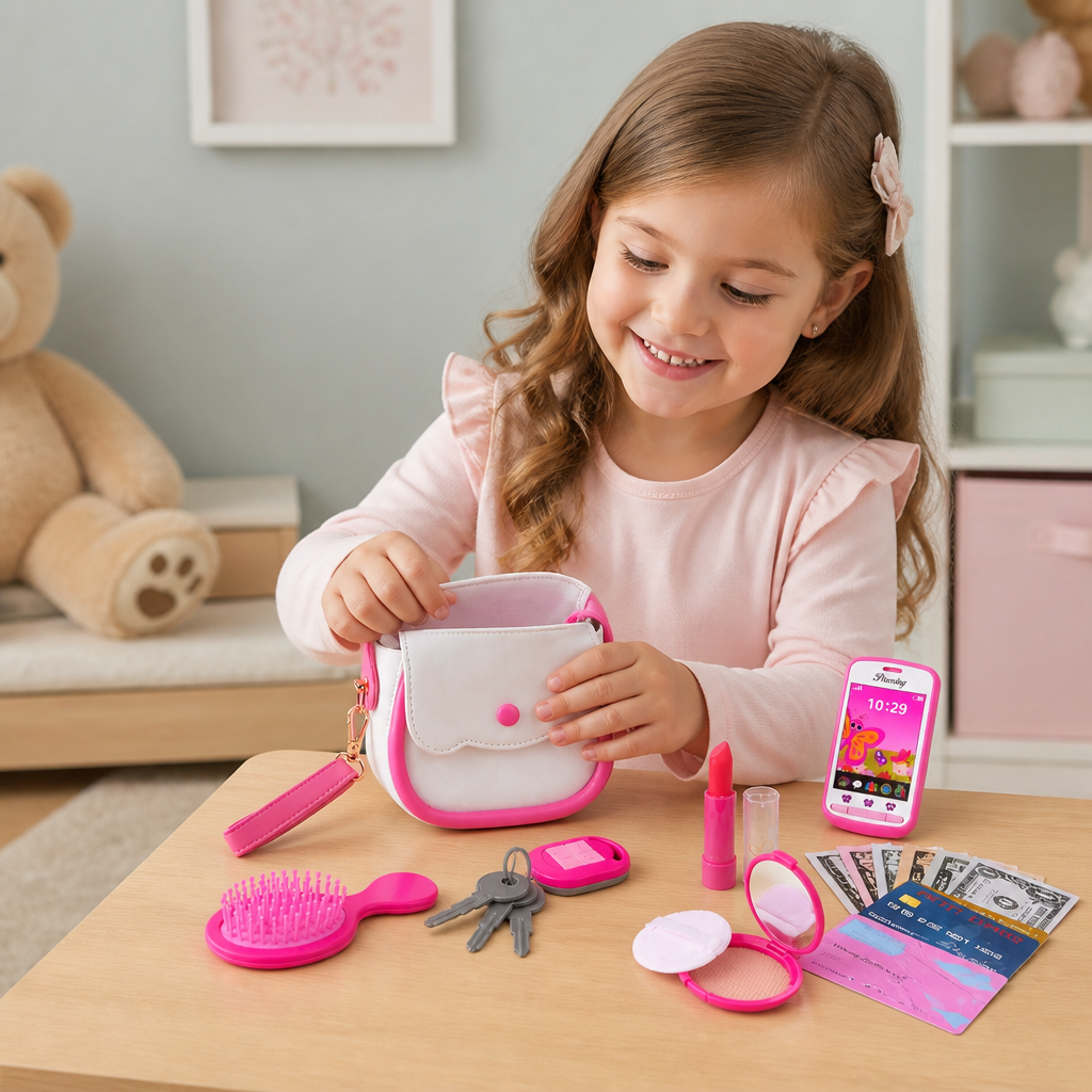 Set Borsa Giocattolo per Bambini con Telefono, Trucco e Accessori