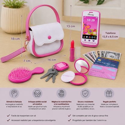 Set Borsa Giocattolo per Bambini con Telefono, Trucco e Accessori