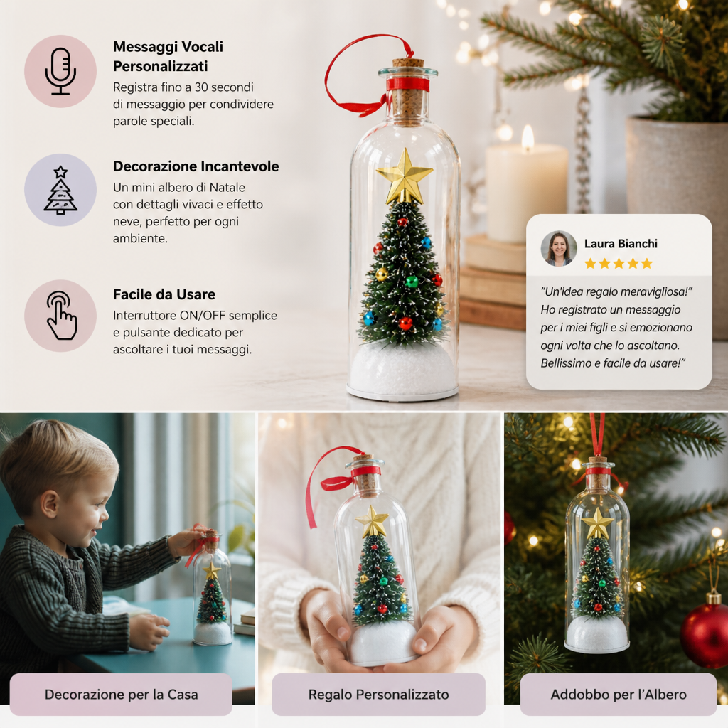 Decorazione natalizia a forma di bottiglia con messaggio registrabile e riproduzione vocale