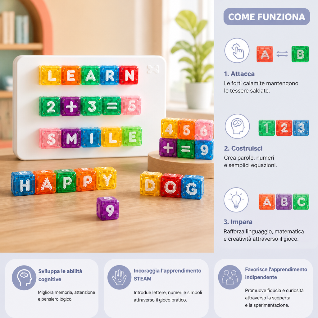 Set educativo magnetico da 40 pezzi con lettere e numeri – Gioco Montessori STEM per bambini