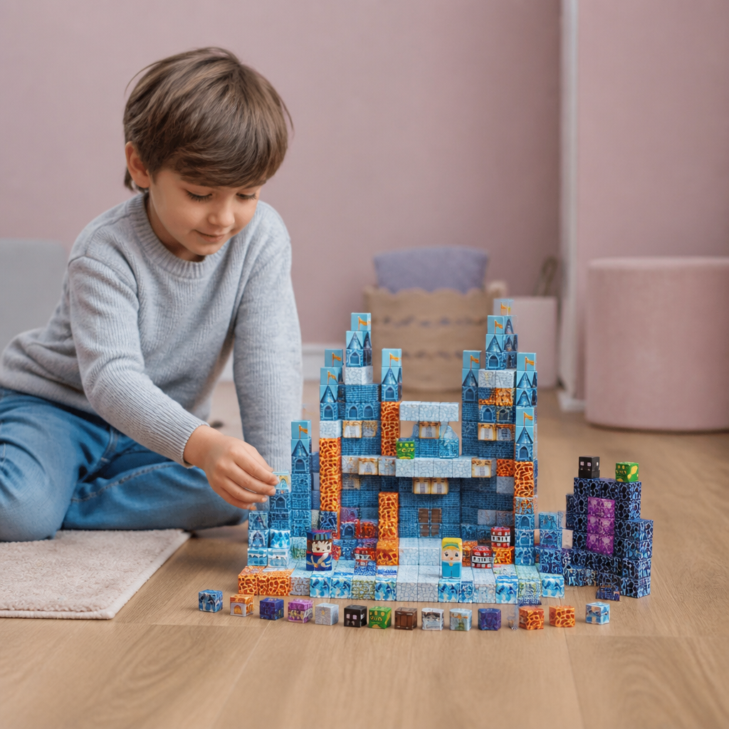 Set da 100 Cubi Magnetici da Costruzione – Giocattolo Montessori STEM per Bambini