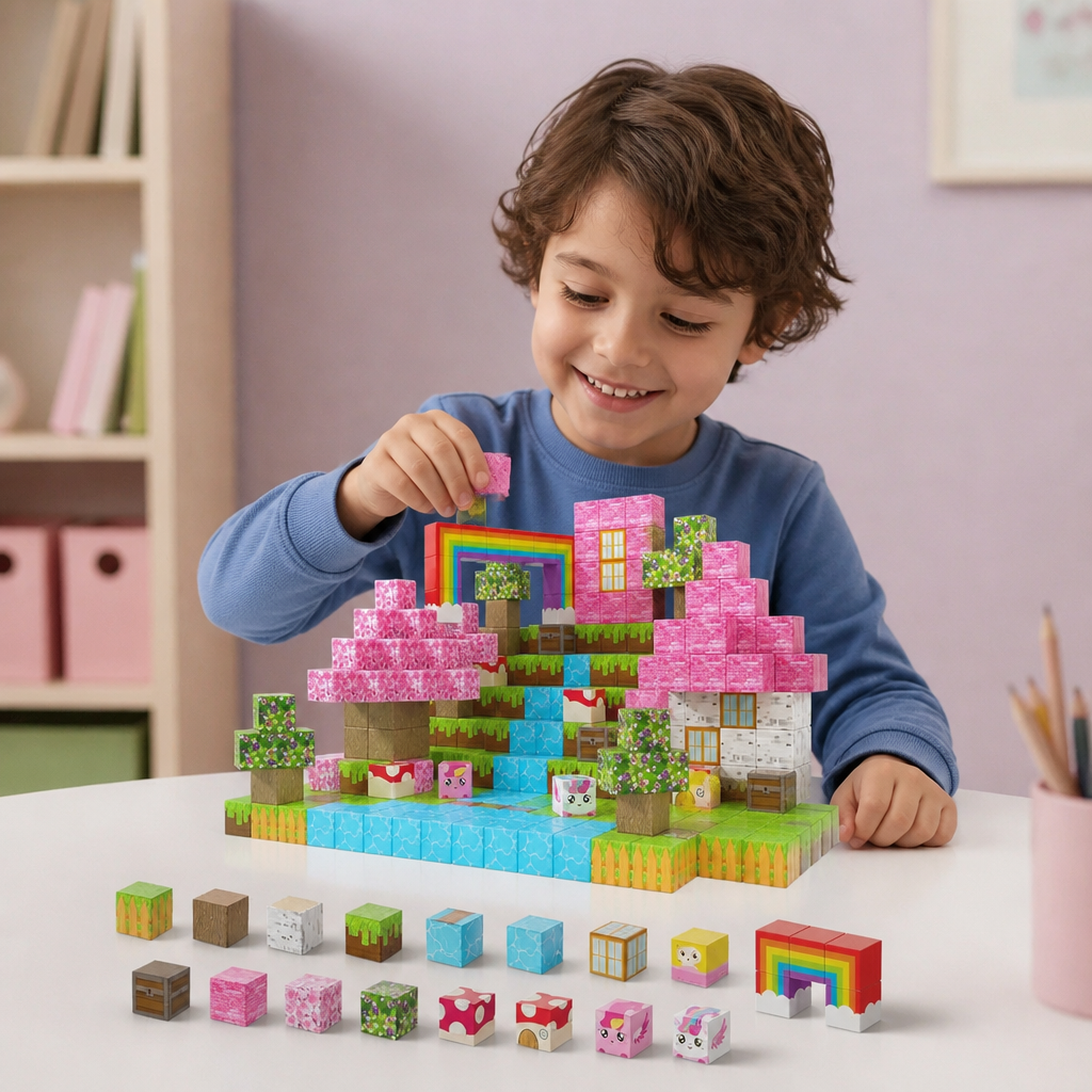 Set da 100 Cubi Magnetici da Costruzione – Giocattolo Montessori STEM per Bambini