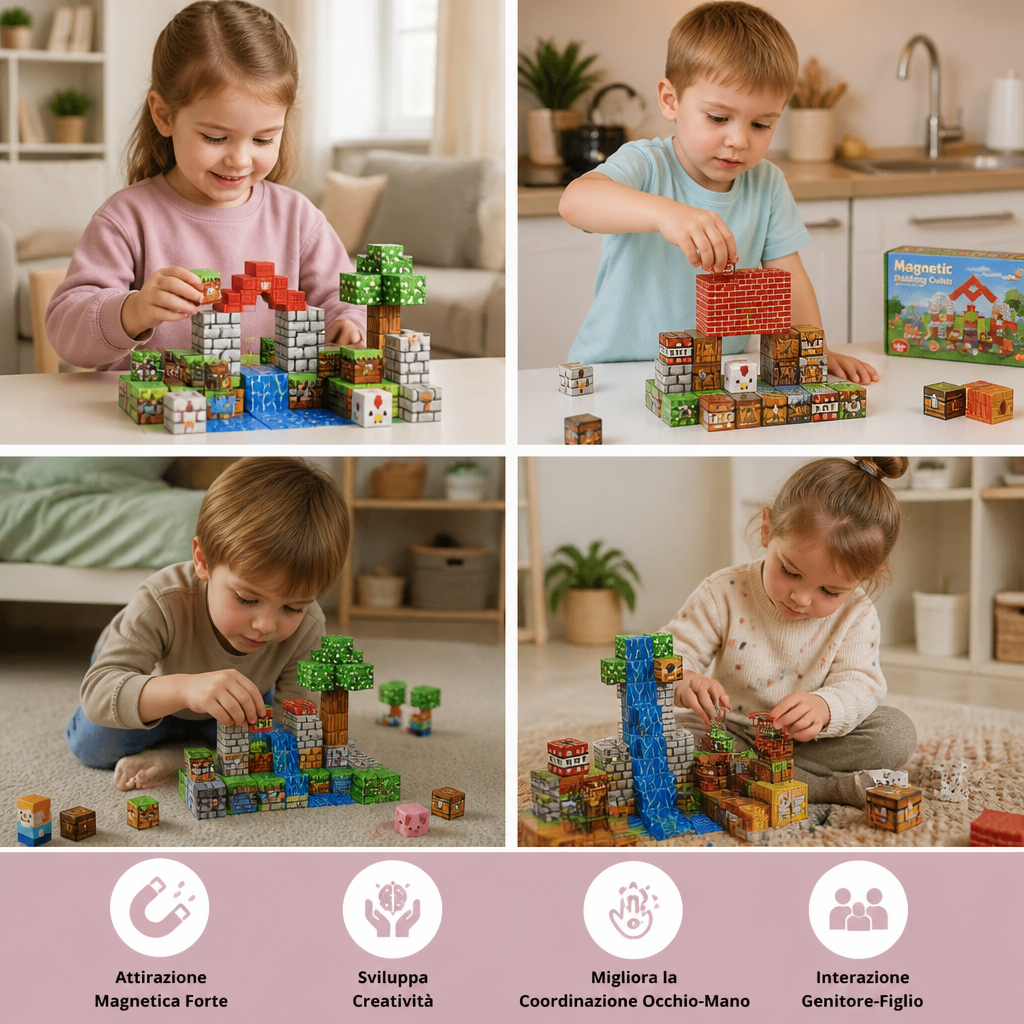 Set da 100 Cubi Magnetici da Costruzione – Giocattolo Montessori STEM per Bambini