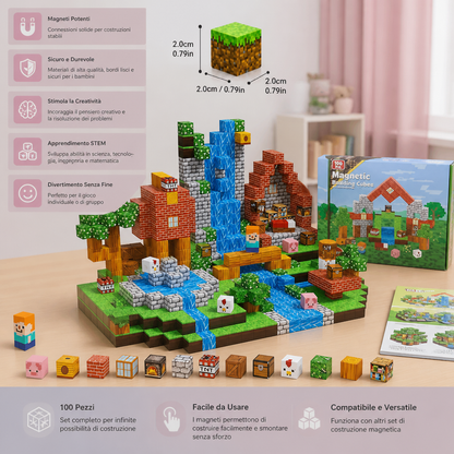 Set da 100 Cubi Magnetici da Costruzione – Giocattolo Montessori STEM per Bambini