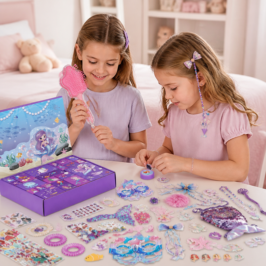 Calendario dell’Avvento da 24 Giorni a Tema Sirena con Accessori per Capelli, Adesivi e Regali Sorpresa