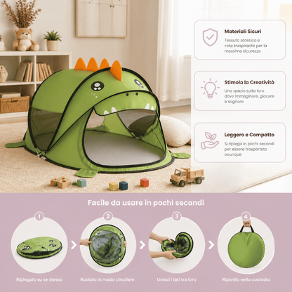 Tenda Gioco Dino Pieghevole per Bambini – Perfetta per le Giornate Calde e i Momenti di Gioco Accoglienti