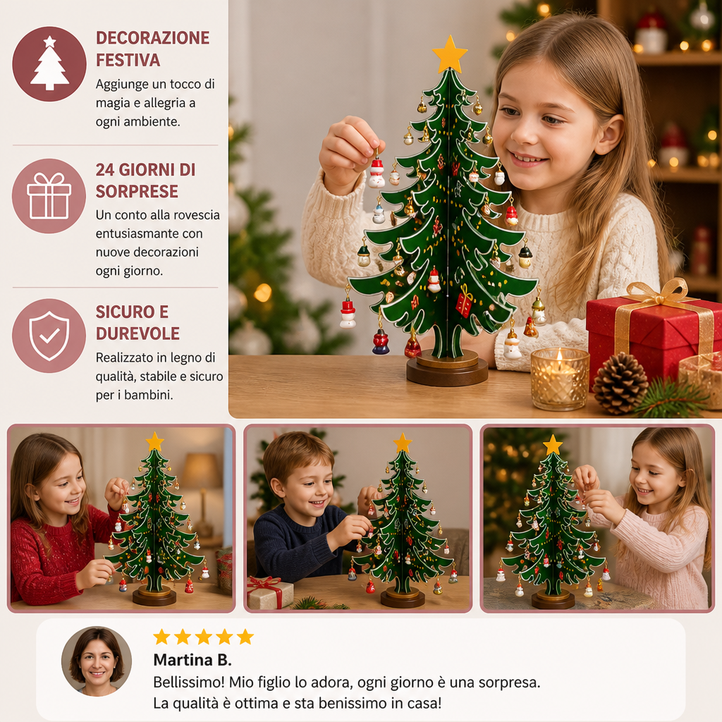 Calendario dell’Avvento di 24 Giorni con Mini Decorazioni per l’Albero di Natale per Bambini