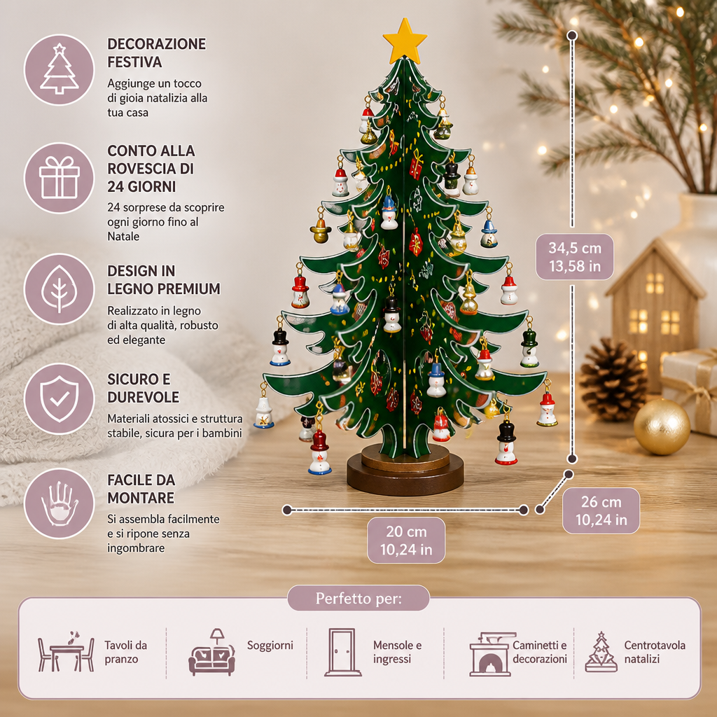 Calendario dell’Avvento di 24 Giorni con Mini Decorazioni per l’Albero di Natale per Bambini