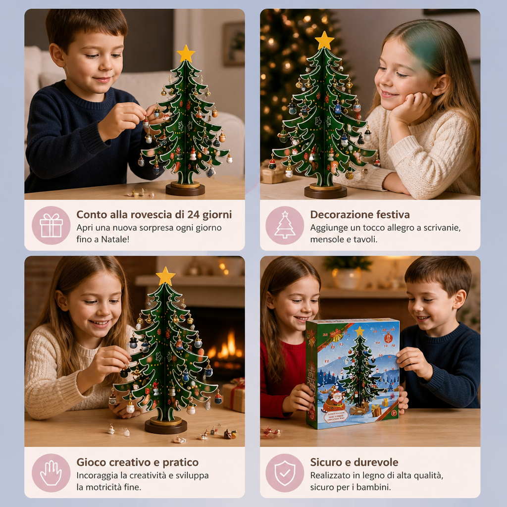 Calendario dell’Avvento di 24 Giorni con Mini Decorazioni per l’Albero di Natale per Bambini