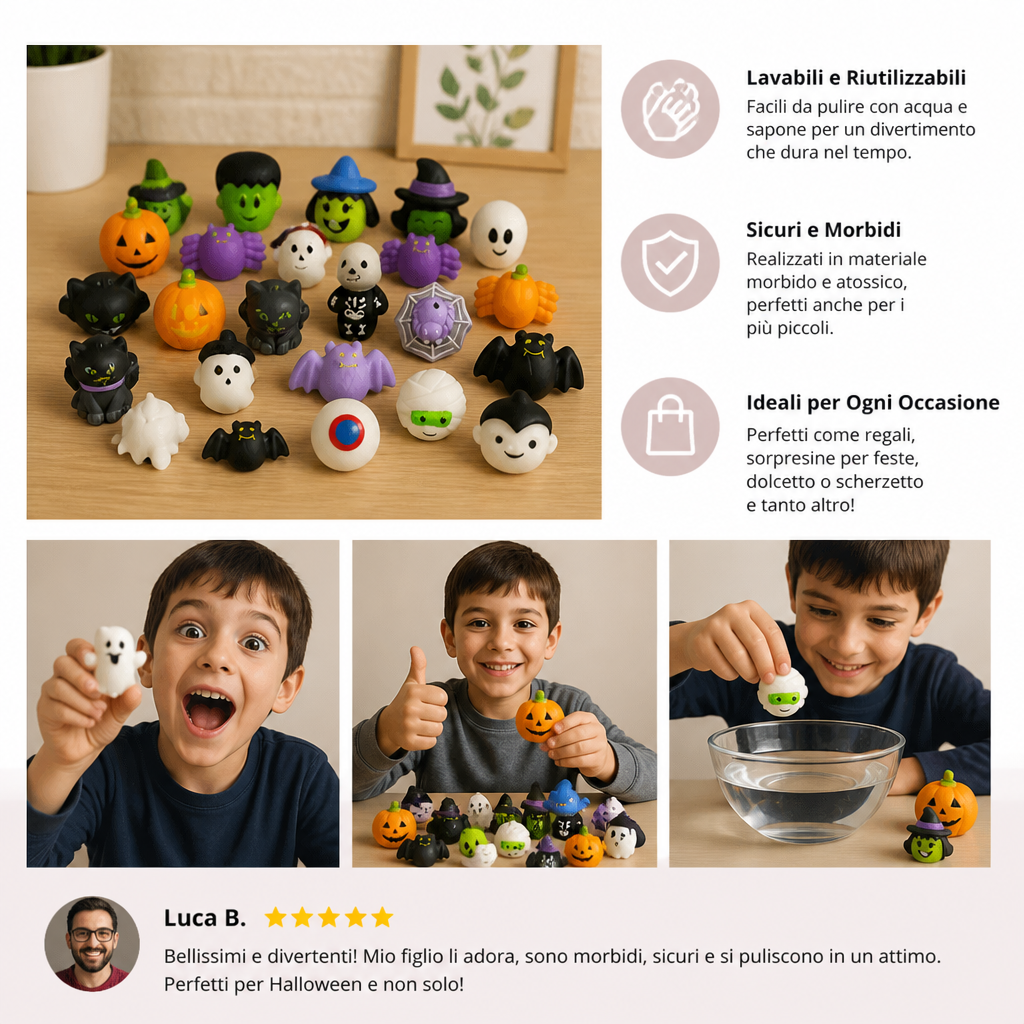Set di Giocattoli Squishy di Halloween Lavabili e Riutilizzabili per Gadget da Festa e Dolcetto o Scherzetto