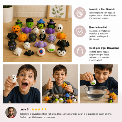 Set di Giocattoli Squishy di Halloween Lavabili e Riutilizzabili per Gadget da Festa e Dolcetto o Scherzetto