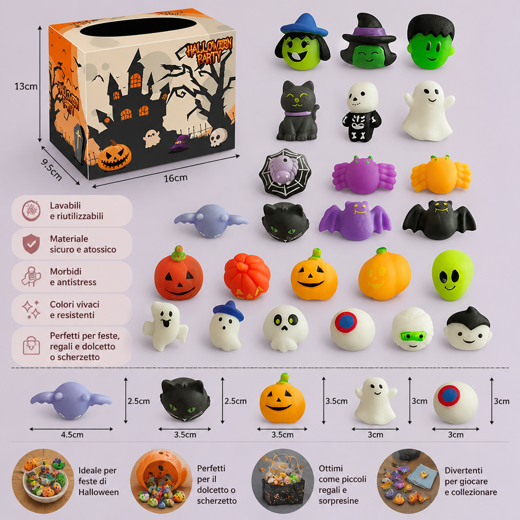 Set di Giocattoli Squishy di Halloween Lavabili e Riutilizzabili per Gadget da Festa e Dolcetto o Scherzetto