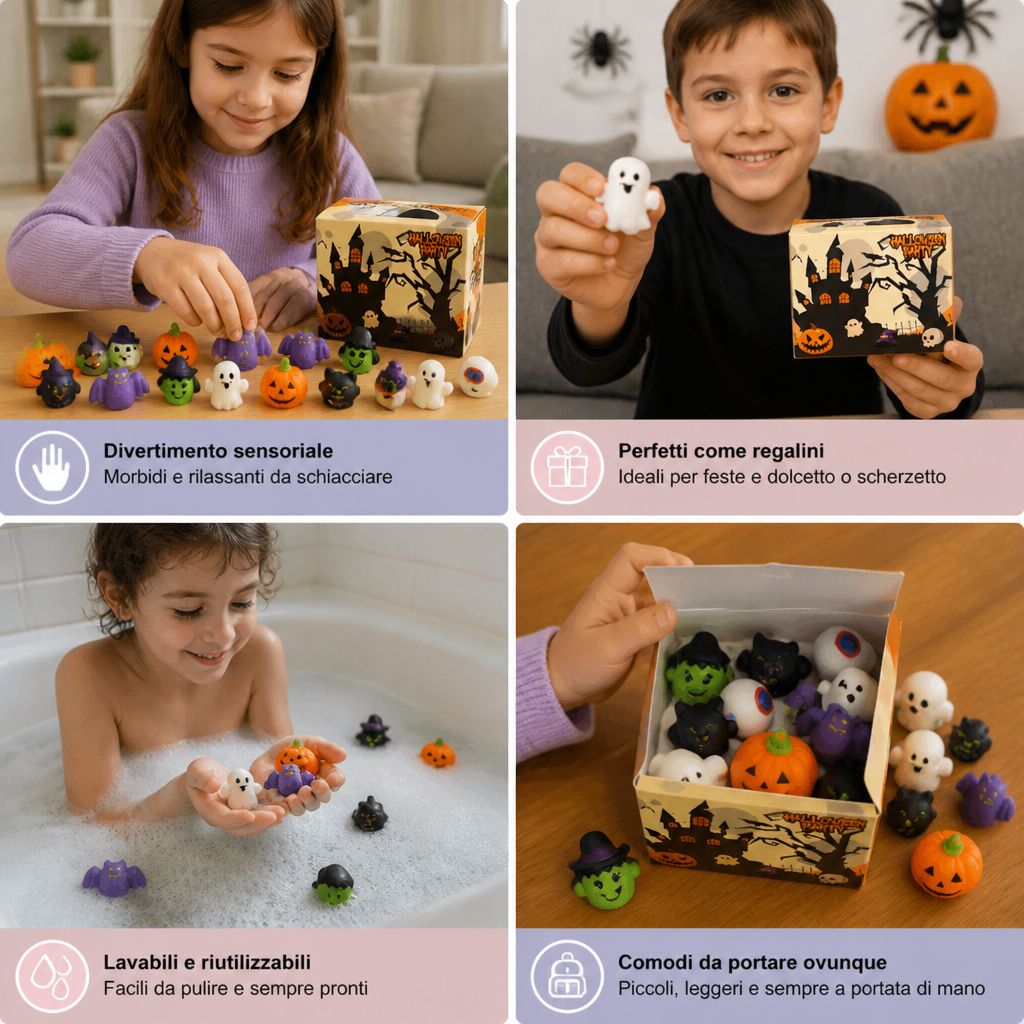 Set di Giocattoli Squishy di Halloween Lavabili e Riutilizzabili per Gadget da Festa e Dolcetto o Scherzetto