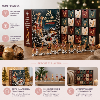 Calendario dell’Avvento di 24 giorni con figurine di giraffe natalizie
