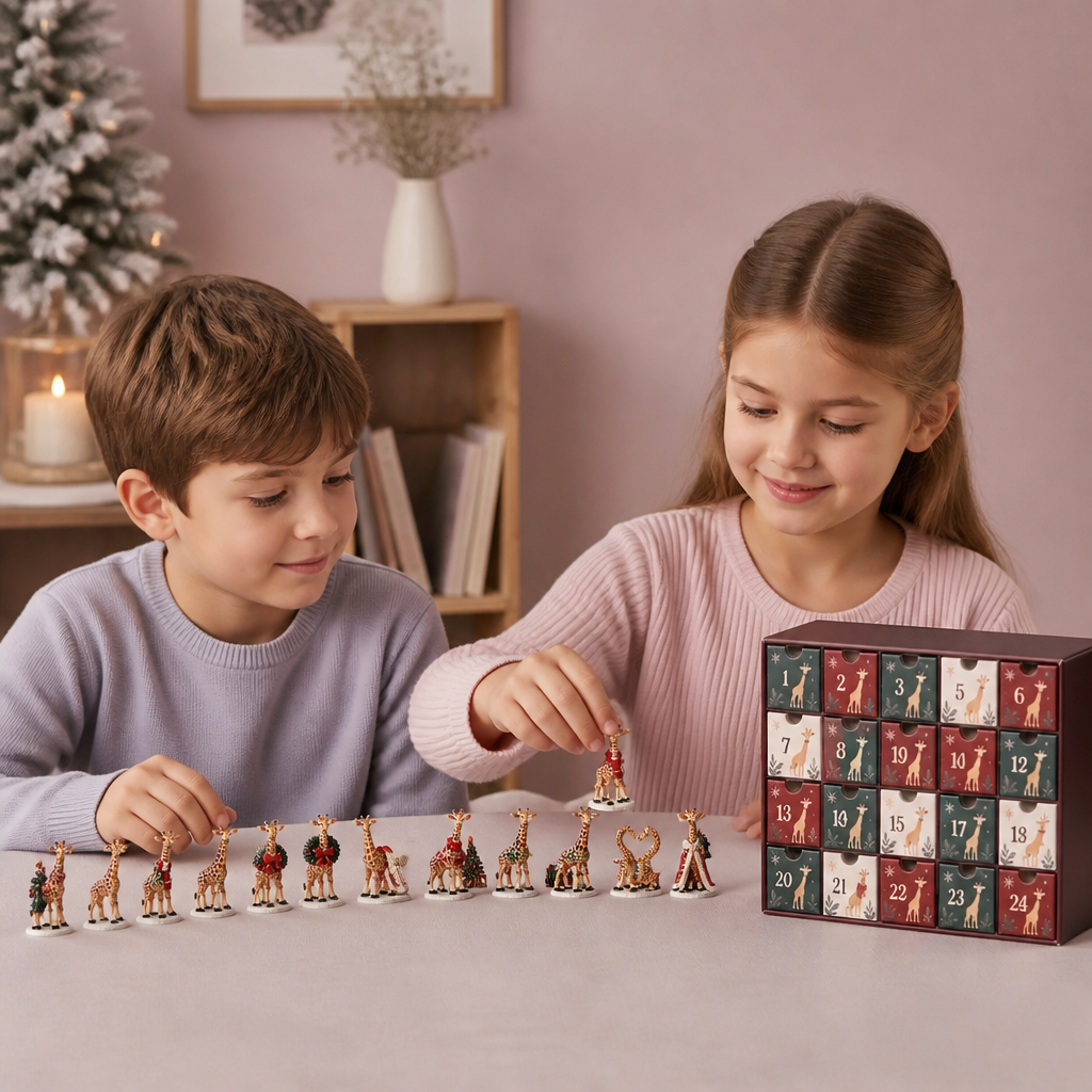 Calendario dell’Avvento di 24 giorni con figurine di giraffe natalizie