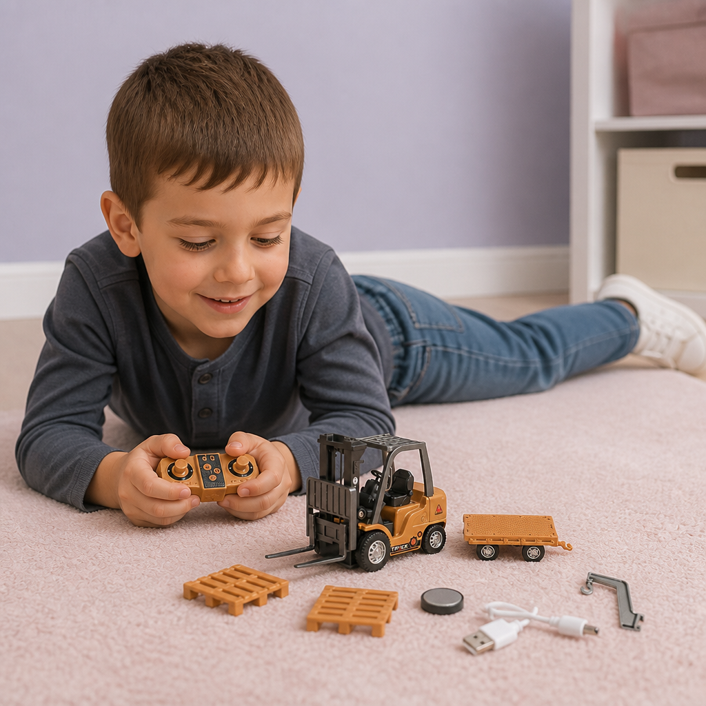Veicoli da Costruzione Radiocomandati in Scala 1:64 – Carrello Elevatore, Escavatore, Dumper e Bulldozer