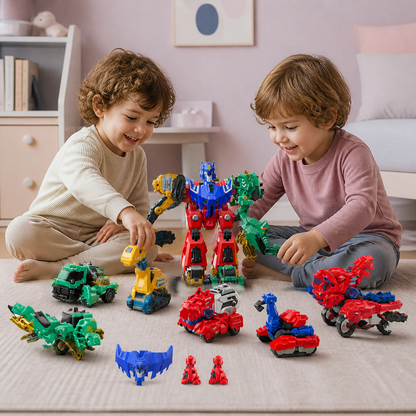 Giocattolo magnetico trasformabile 6-in-1 – Costruisci 6 veicoli, 3 dinosauri e 1 robot