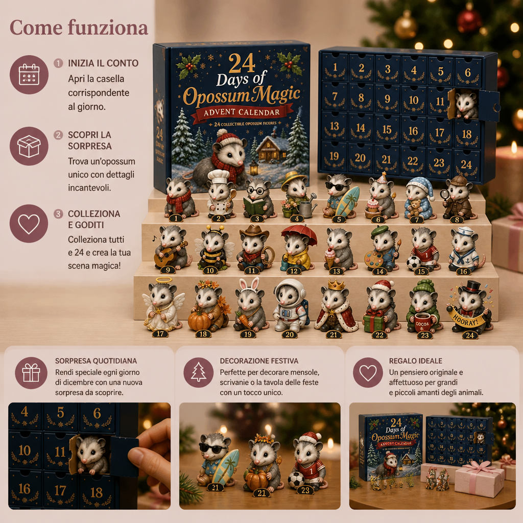Calendario dell’Avvento di 24 Giorni con Magici Opossum