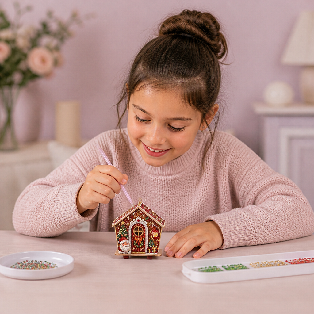 Kit DIY per Puzzle 3D in Legno a Forma di Casa di Pan di Zenzero con Diamond Art