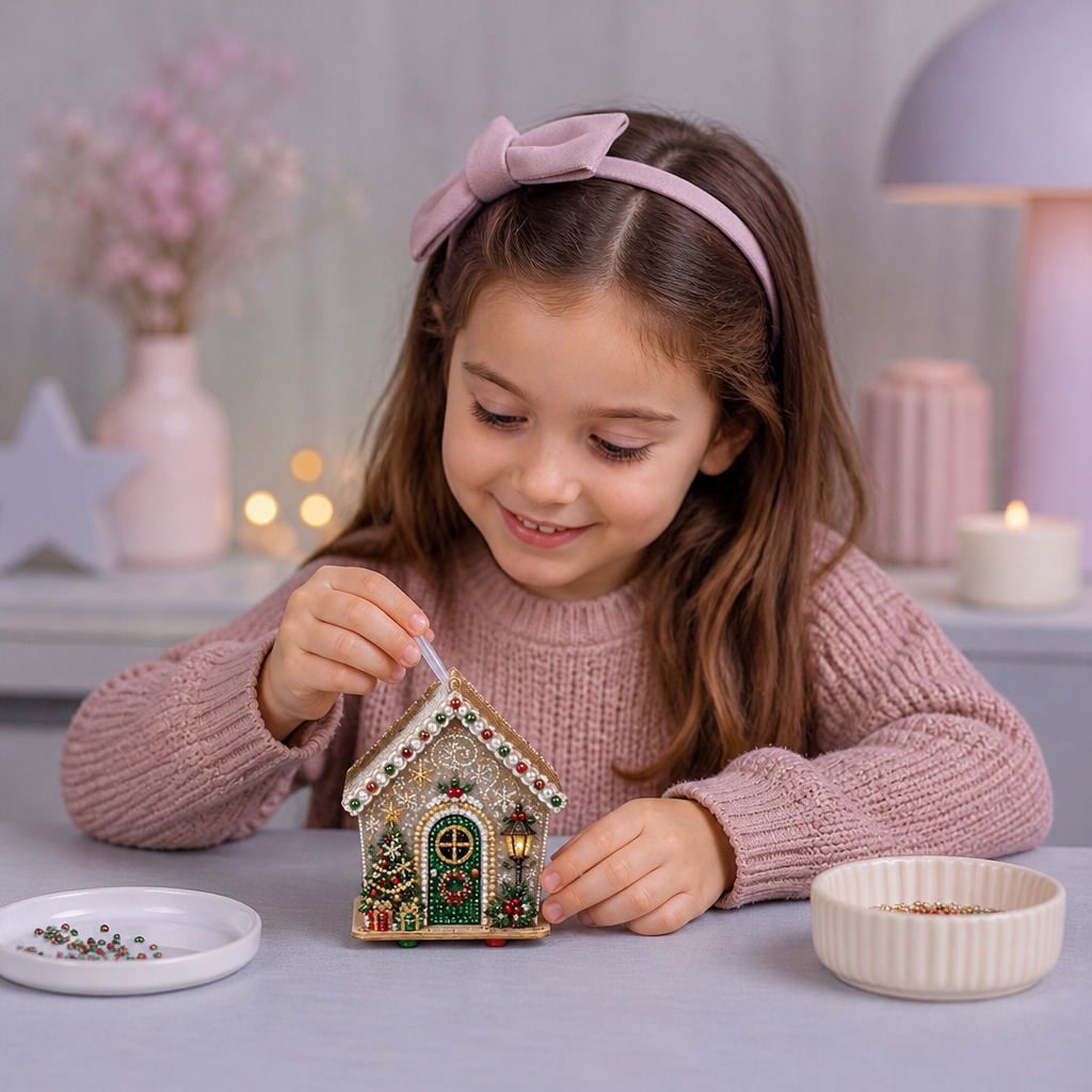 Kit DIY per Puzzle 3D in Legno a Forma di Casa di Pan di Zenzero con Diamond Art