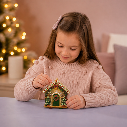 Kit DIY per Puzzle 3D in Legno a Forma di Casa di Pan di Zenzero con Diamond Art