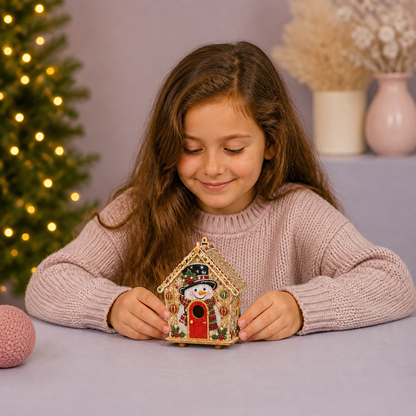 Kit DIY per Puzzle 3D in Legno a Forma di Casa di Pan di Zenzero con Diamond Art
