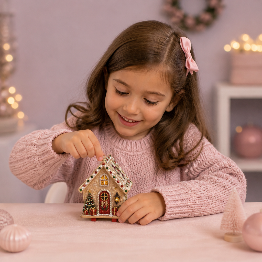 Kit DIY per Puzzle 3D in Legno a Forma di Casa di Pan di Zenzero con Diamond Art