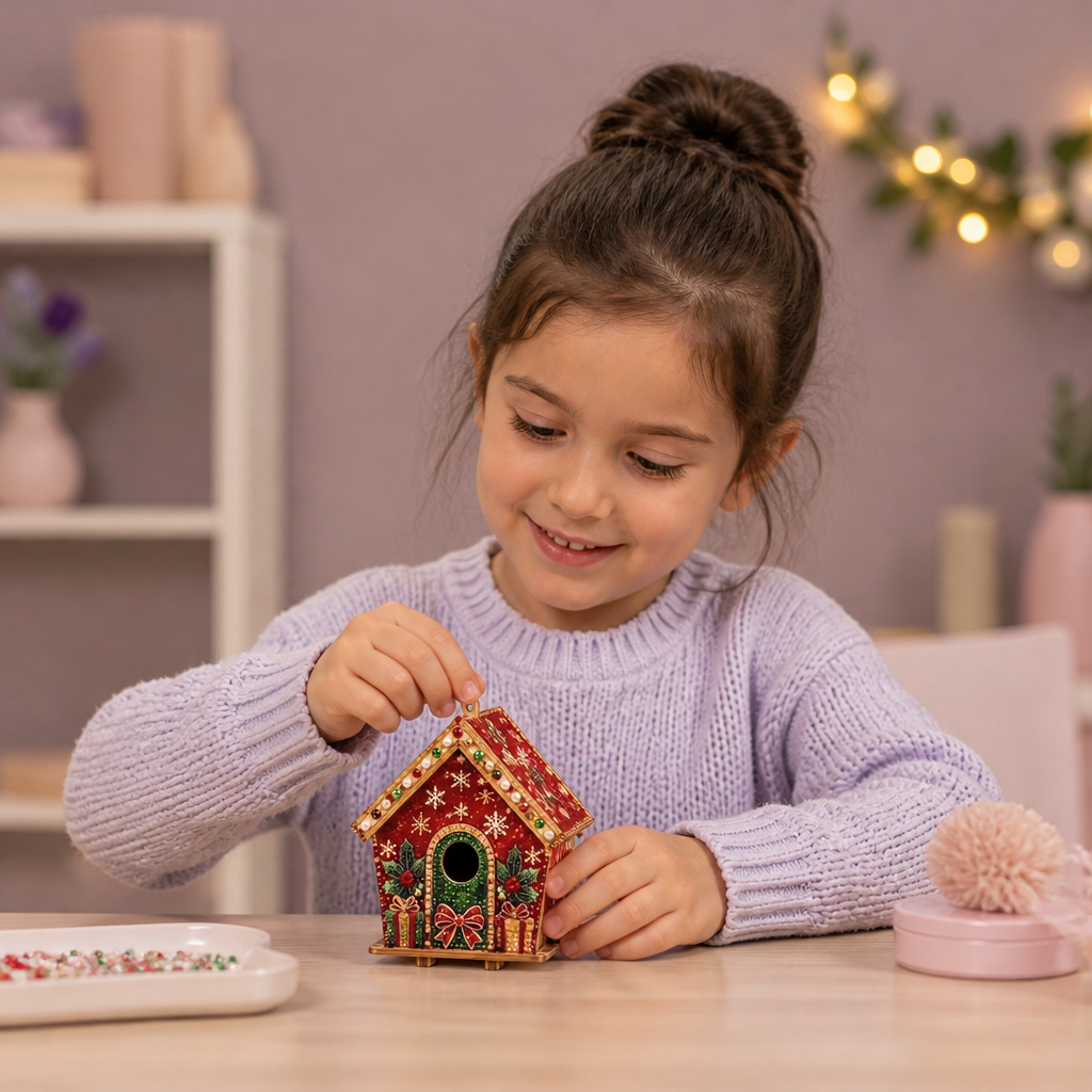 Kit DIY per Puzzle 3D in Legno a Forma di Casa di Pan di Zenzero con Diamond Art
