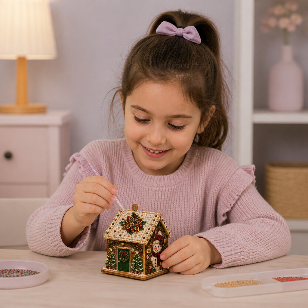 Kit DIY per Puzzle 3D in Legno a Forma di Casa di Pan di Zenzero con Diamond Art
