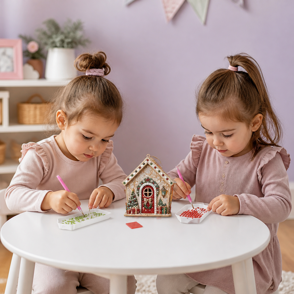 Kit DIY per Puzzle 3D in Legno a Forma di Casa di Pan di Zenzero con Diamond Art