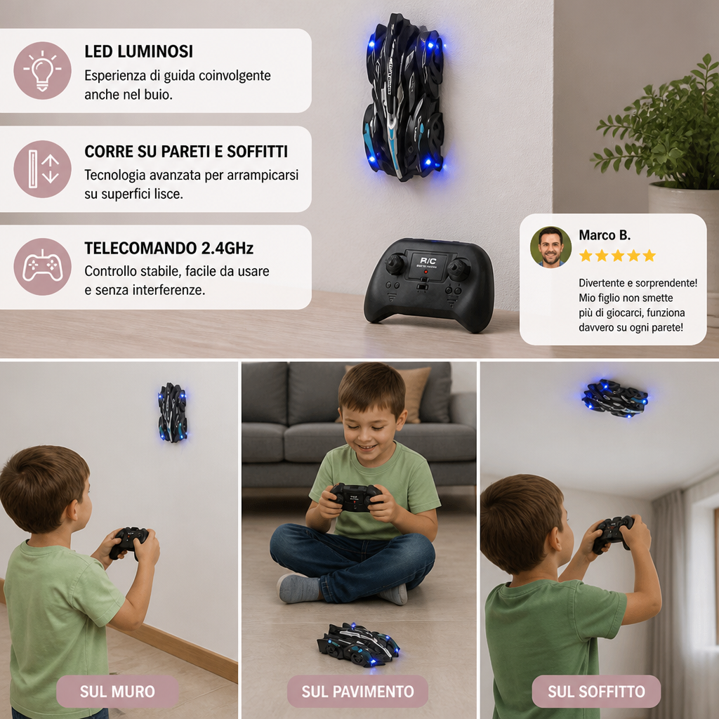 Auto Telecomandata da Parete con Luci LED