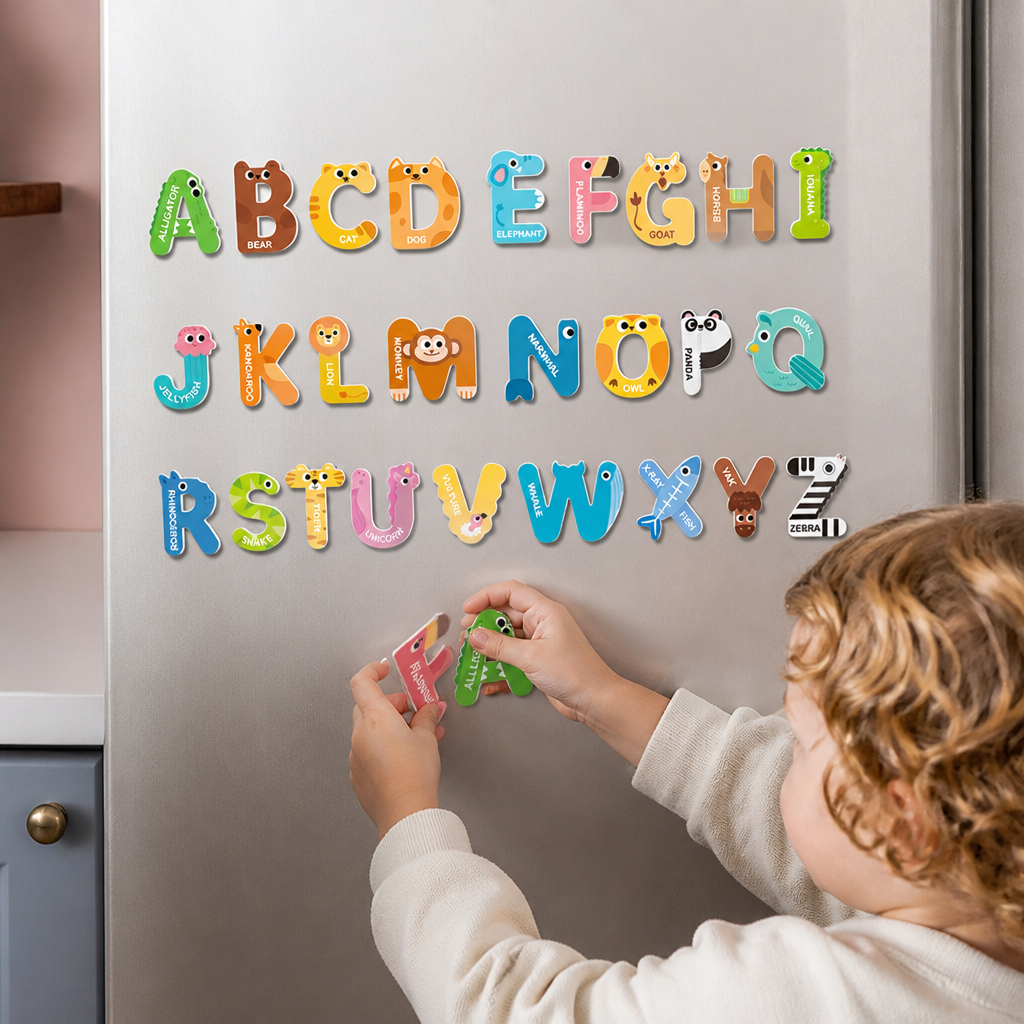 Magneti da Frigorifero con Lettere, Numeri e Animali – Set Educativo per Imparare l’Alfabeto e le Prime Parole