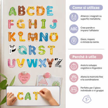 Magneti da Frigorifero con Lettere, Numeri e Animali – Set Educativo per Imparare l’Alfabeto e le Prime Parole